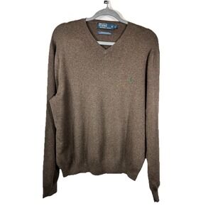 Polo Ralph Lauren Pima Cotton V-Neck Sweater Brown Large L Pony Old Money Preppy
